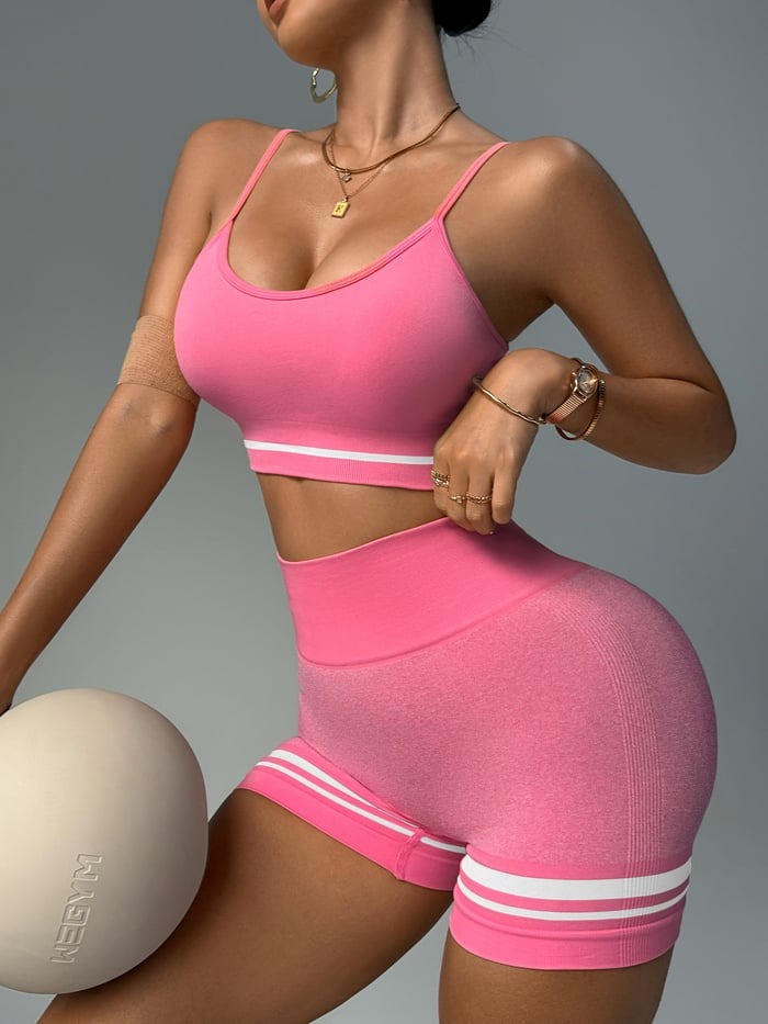 Female Deep V Back Stripes Short Tracksuit