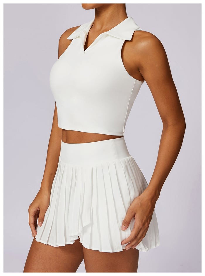 BREEHER Lapel vest Ruched Skirt Two Piece Set Sports Suits