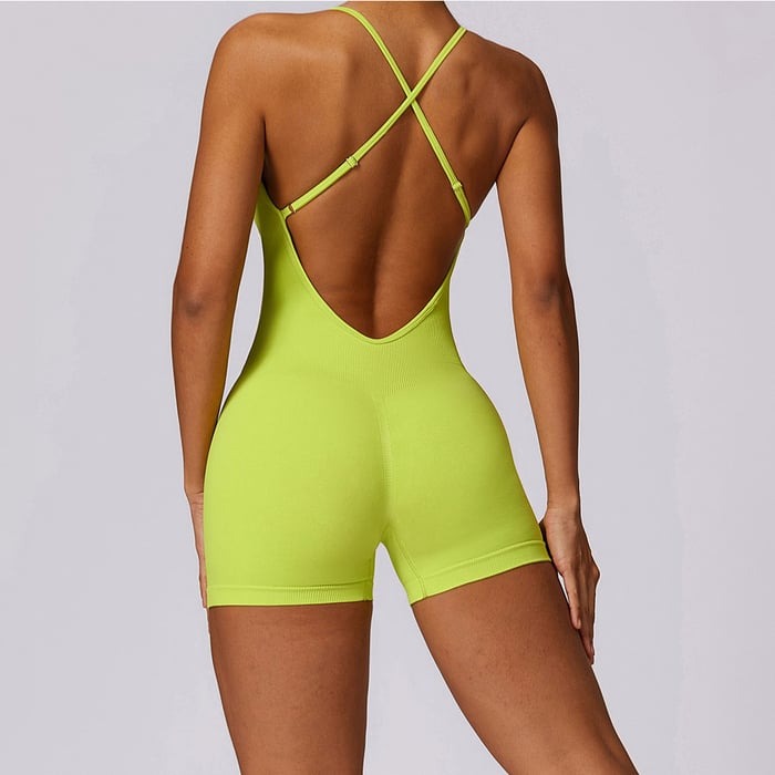 BREEHER Cross Straps Ribbed Highly Elastic Shorts Jumpsuit