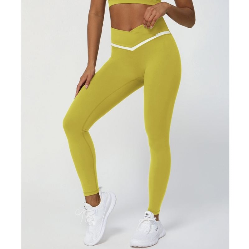 BREEHER Contrasting Color Cross V Waist Leggings