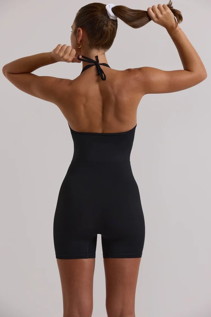Halter Backless Solid Color Hip Lift Yoga Jumpsuit With Chest Pads