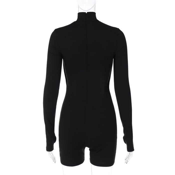 Sexy Hollow Zipper lLong Sleeve Half Turtleneck Jumpsuit