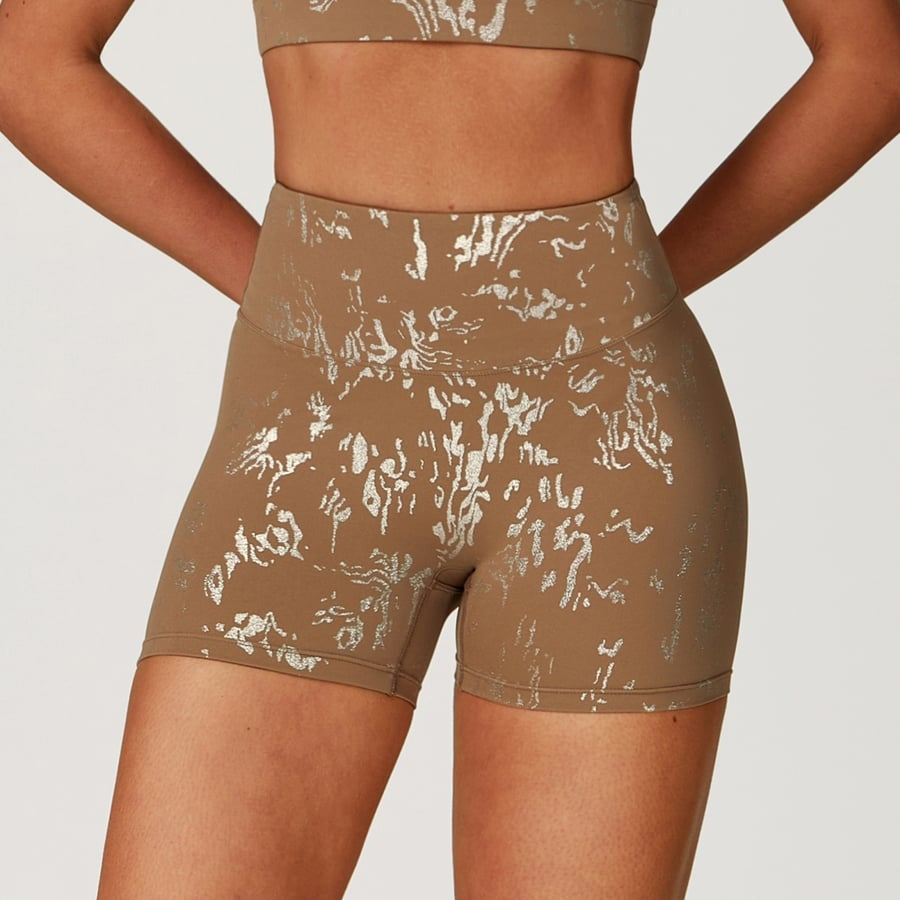 Gold Foil High Waist Nude Yoga Shorts