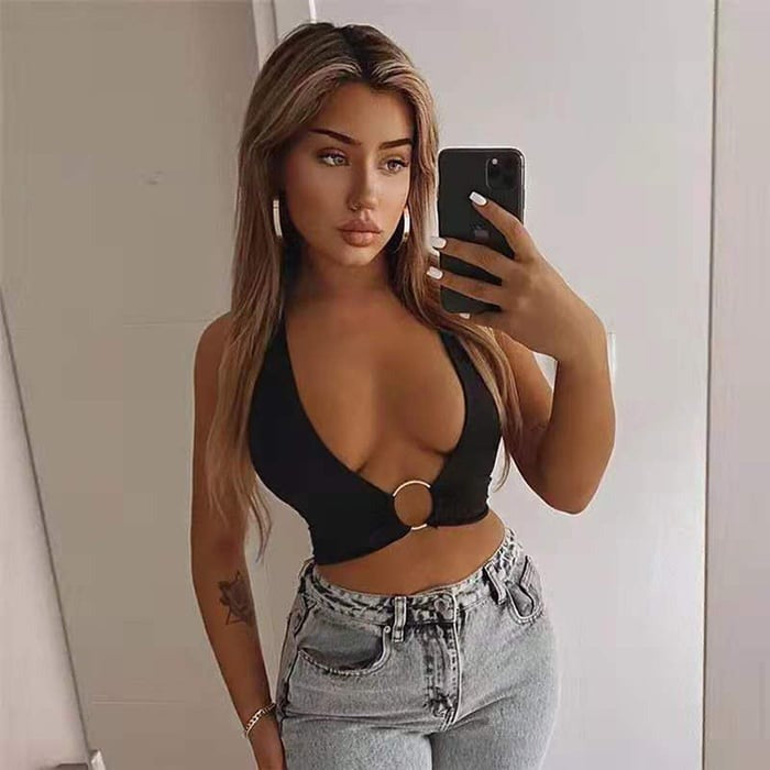 Female Sexy Halter Lift with Metal Ring Sports Bras