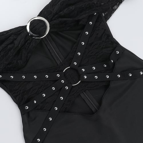 Sexy Lace Hollow Halter Neck Metal One-shoulder Splicing Jumpsuit Romper