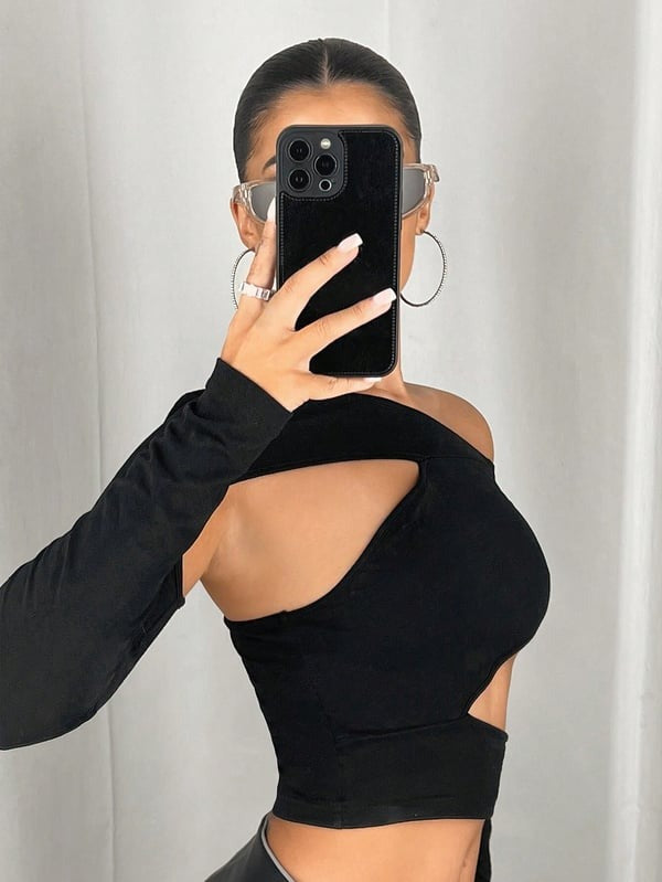 Sexy Irregular Slant Neck Off-shoulder Long-sleeved Top