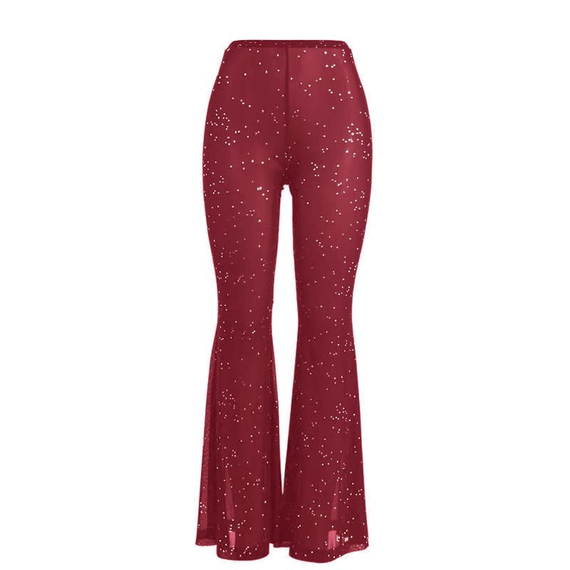 Sexy Mesh See-Through Sequins Flared Leggings