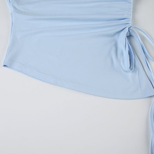 Sexy Pleated Tie One Shoulder Oblique Collar Top