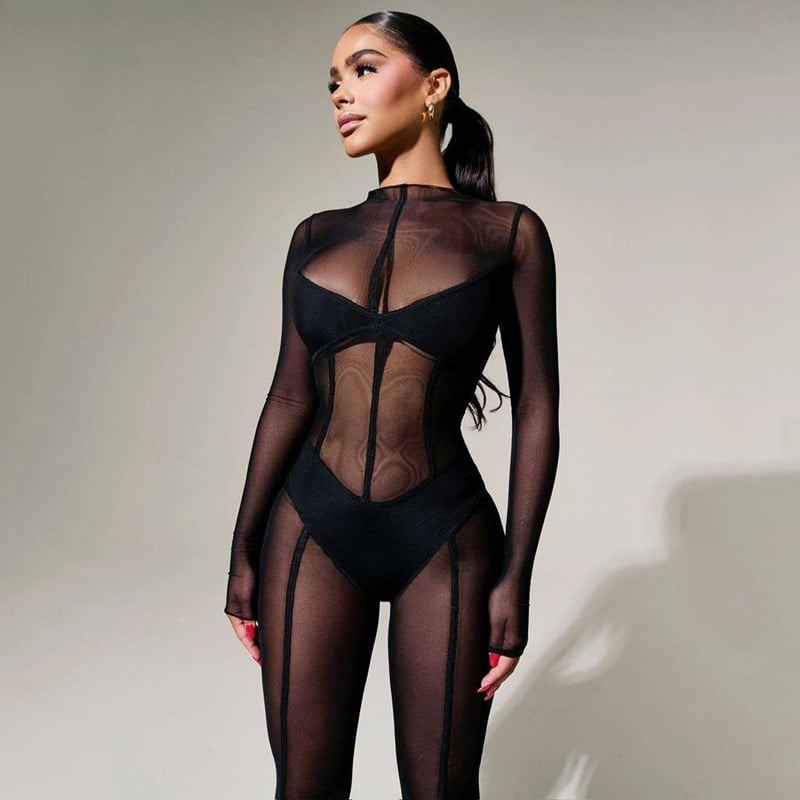 Female Sexy Mesh Yoga Jumpsuit