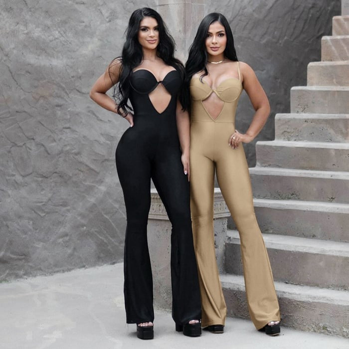 Sexy Hollow Sling Peach Hip-lifting Flared Jumpsuit