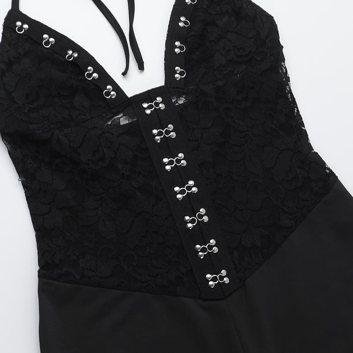 Sexy Lace Hollow Halterneck Hip Lift Flares Jumpsuit