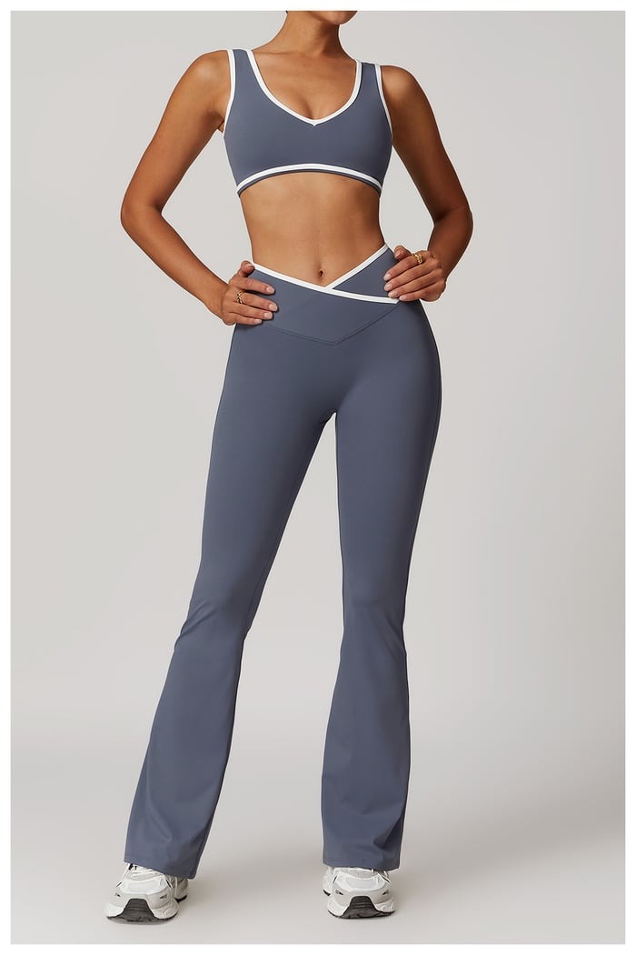 BREEHER Color Clash Bras Hip Lifting Leggings Two Piece Set Sports Suits
