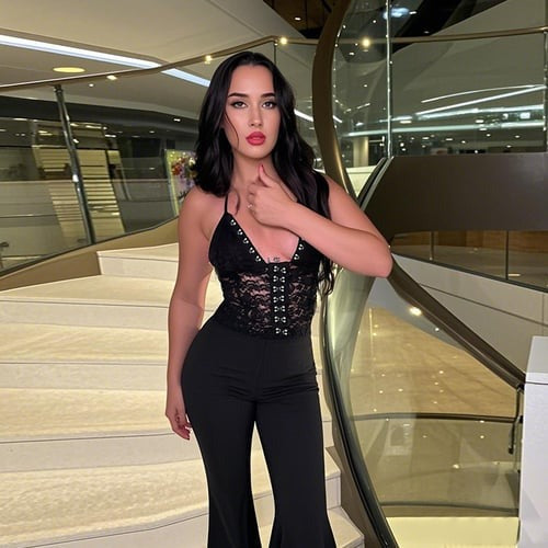 Sexy Lace Hollow Halterneck Hip Lift Flares Jumpsuit