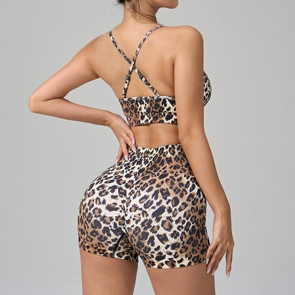 BREEHER Leopard printed Sling Shorts Two Piece Set Sports Suits