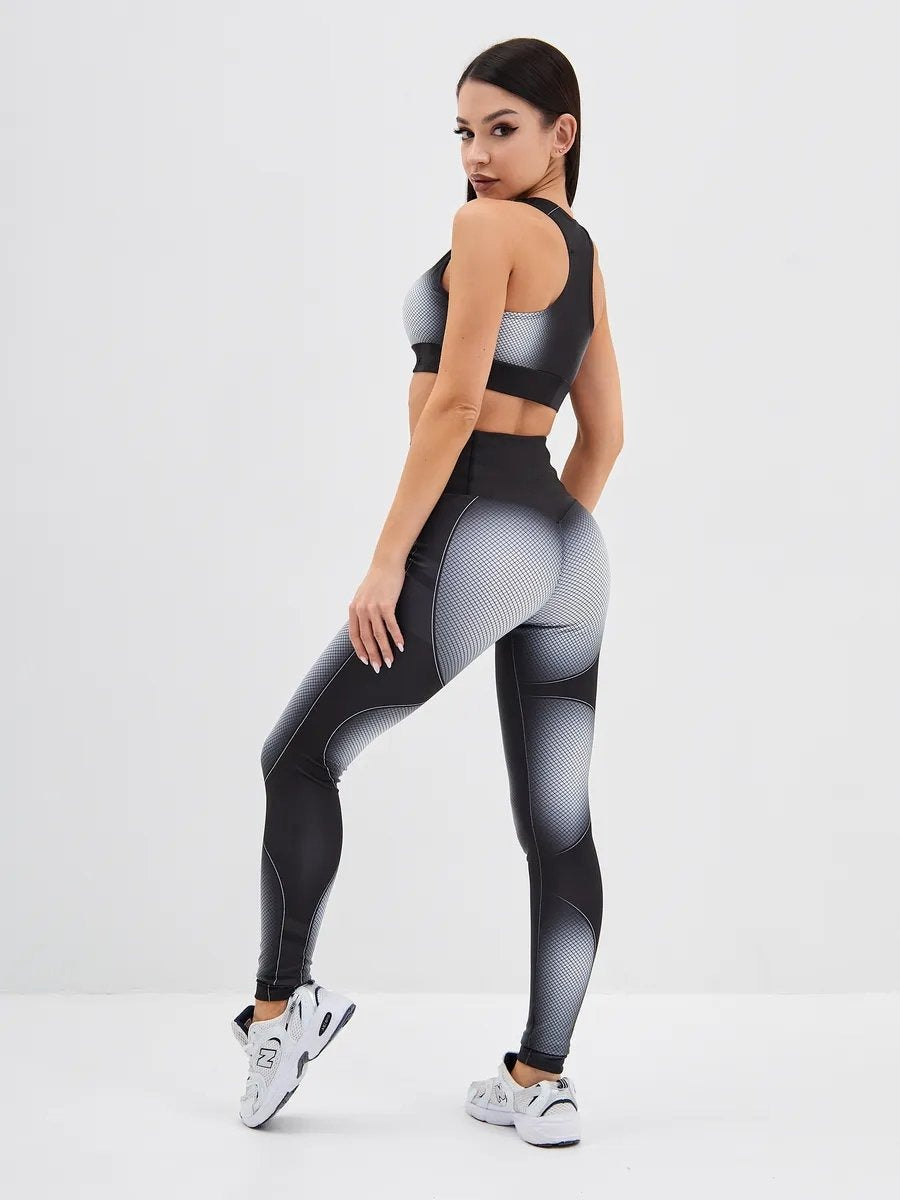 Female Gradient Checke Printed Hip Lift Leggings