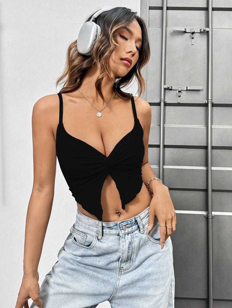 Sexy Spicy Twist Slit Camisole Cropped Top