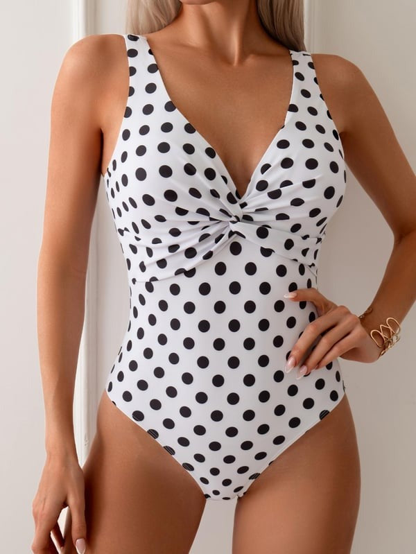 Polka Dot Print One Piece Swimsuit