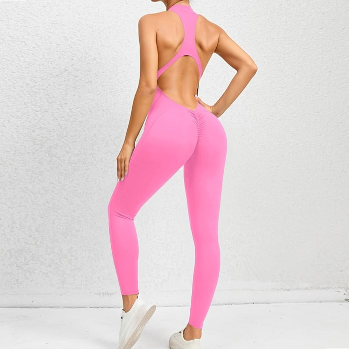 BREEHER Backless Zipper Neck Highly Elastic Jumpsuits