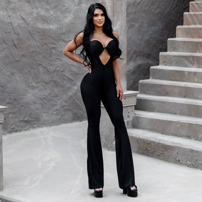 Sexy Hollow Sling Peach Hip-lifting Flared Jumpsuit