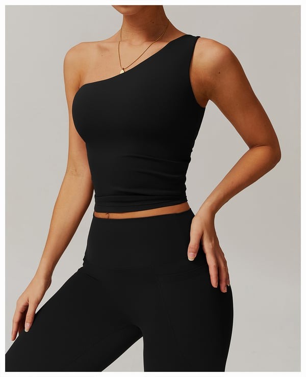 BREEHER One Shoulder Patchwork Vest Seamless Sports Bras