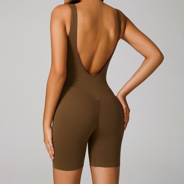 Sexy Backless Solid Color Peach Hip-lifting Yoga Jumpsuit