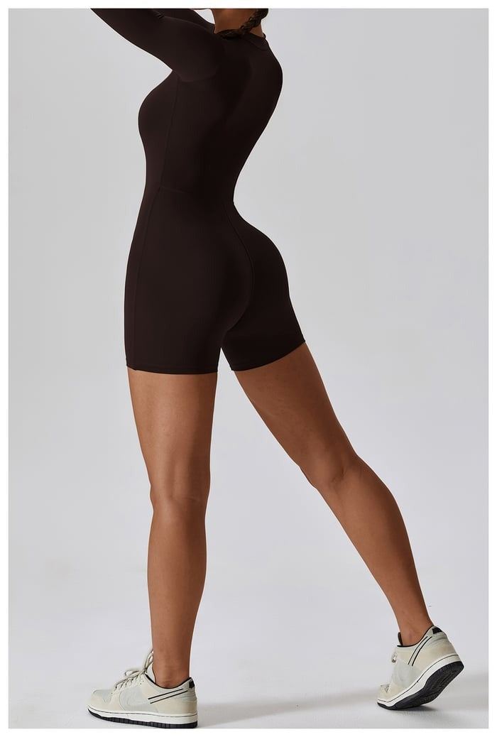 BREEHER Upright Collar Zipper Highly Elastic Jumpsuit