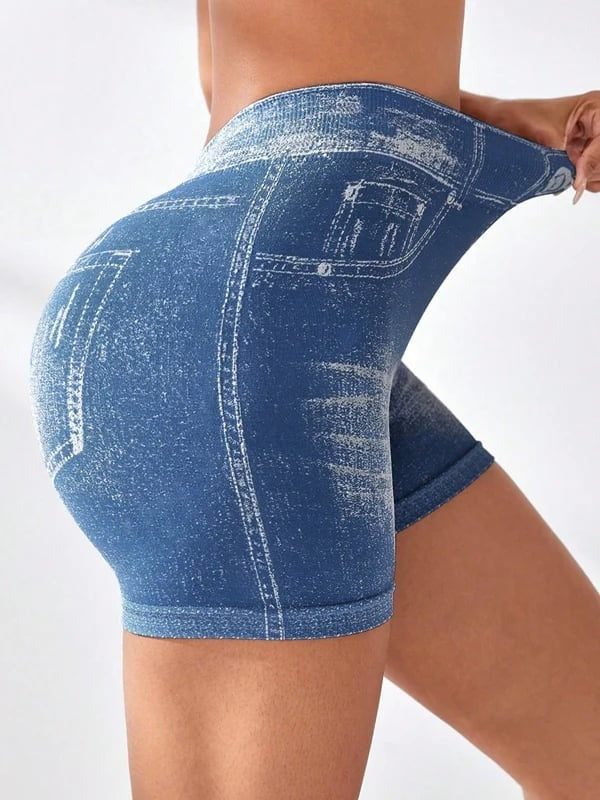 Deep V Back Faux Denim Scrunch Bum Sexy Hip-Lifting Shorts