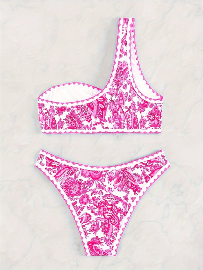 Blue Print One Shoulder Bikini Swimsuit