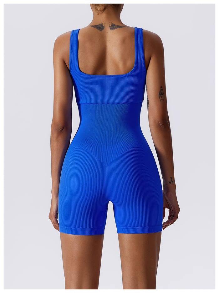 BREEHER U Neck Ribbed Fabric Highly Elastic Jumpsuit