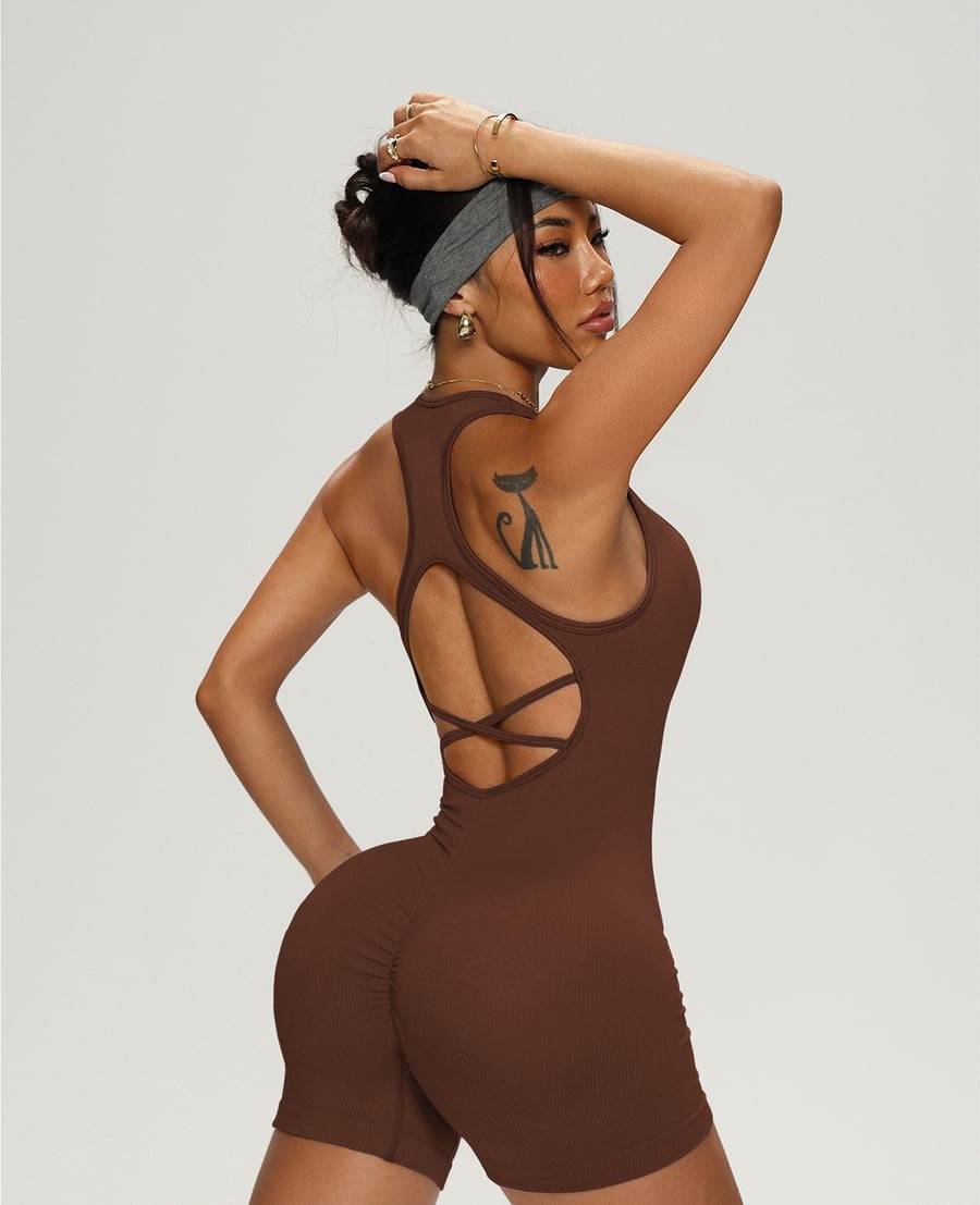 Cross Back Ribbed Short Romper