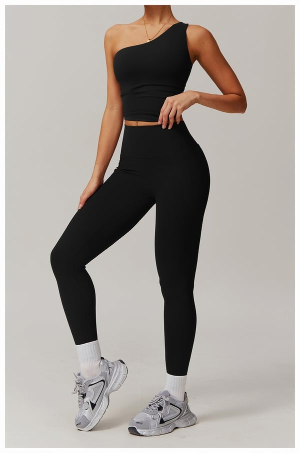 BREEHER One Shoulder Patchwork Vest Seamless Sports Bras