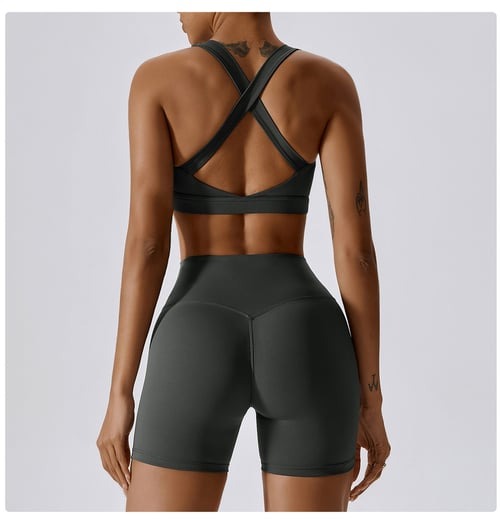 BREEHER Cross Straps Back Patchwore Vest Sports Bras