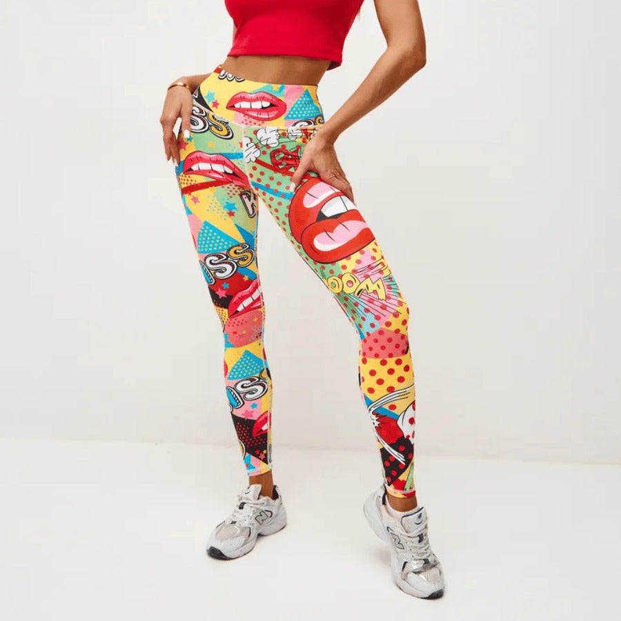 BREEHER High Waisted Printed Butt Lifting Fitness Leggings