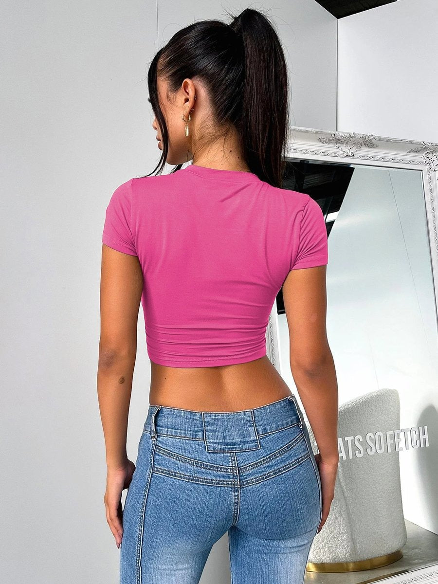 Solid Color Simple Round Neck Yoga Cropped Top