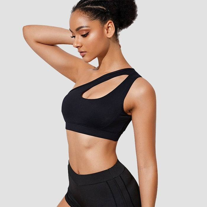 BREEHER Women's One shoulder Hollow Out Quick Dry Fitness Bras