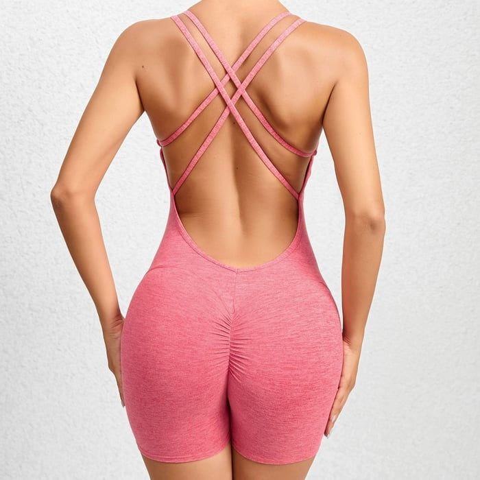 BREEHER Cross Straps Highly Elastic Shorts Jumpsuit
