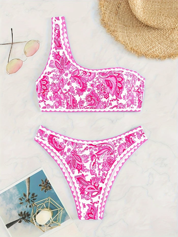 Blue Print One Shoulder Bikini Swimsuit