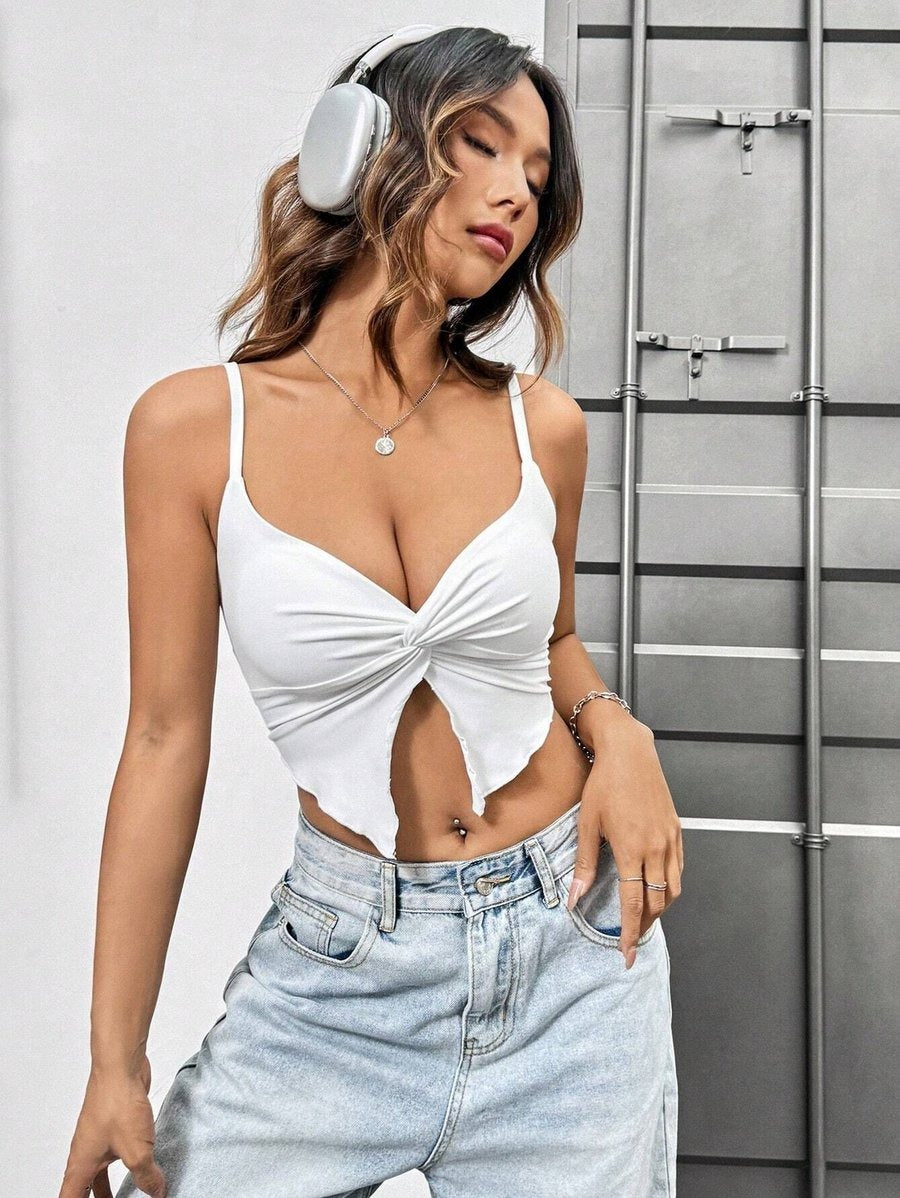 Sexy Spicy Twist Slit Camisole Cropped Top