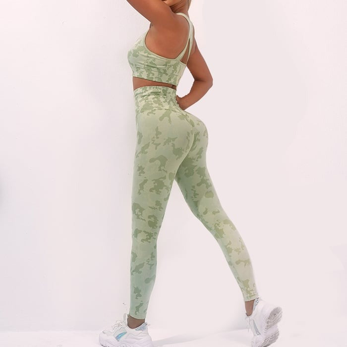 BREEHER Camouflage Pattern Vest Leggings Two Piece Set Sports Suits