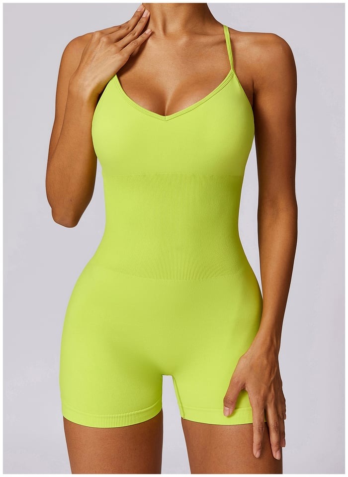 BREEHER Cross Straps Ribbed Highly Elastic Shorts Jumpsuit