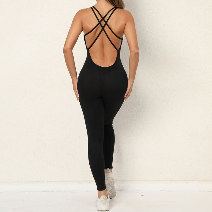 BREEHER Women's Backless Sports Yoga Fitness Jumpsuit