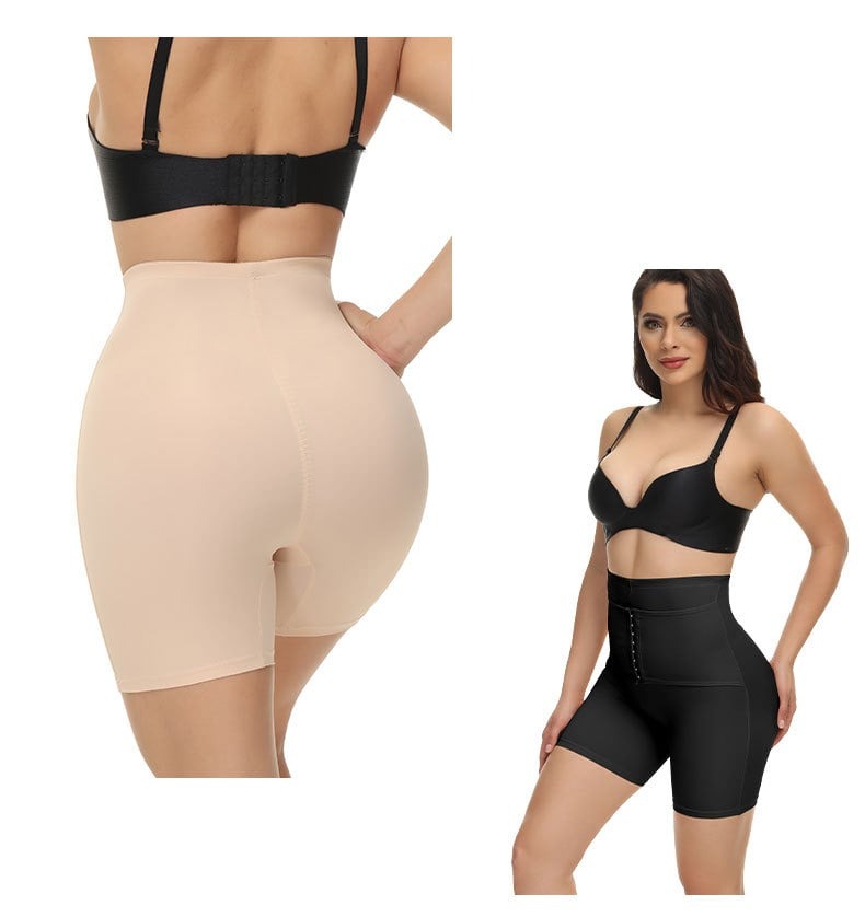 Seamless Double Compression Hook Eyes Tummy Control High-Waisted Booty Lift Shaper Shorts