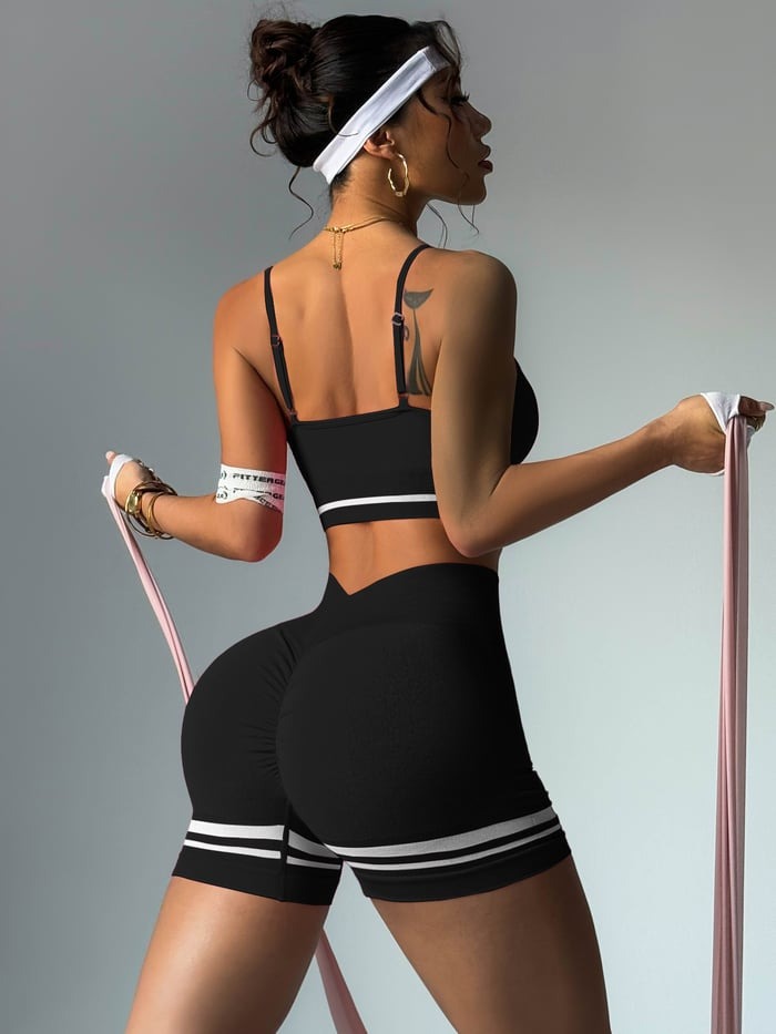 Female Deep V Back Stripes Short Tracksuit