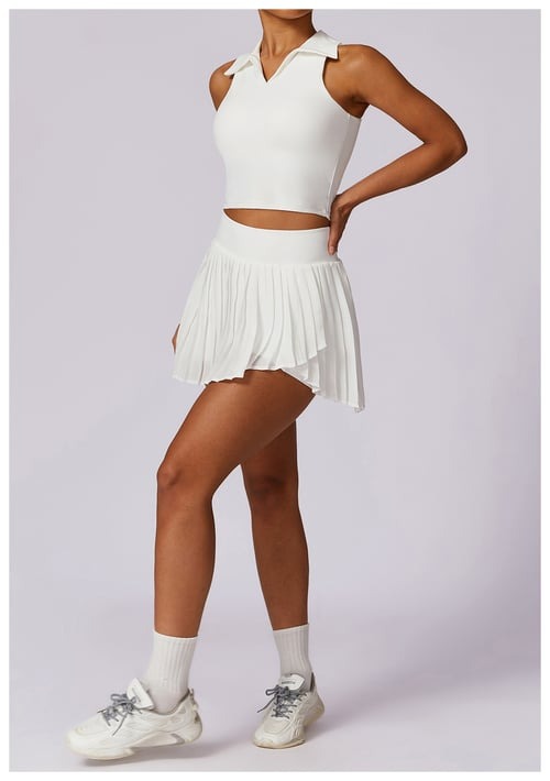 BREEHER Lapel vest Ruched Skirt Two Piece Set Sports Suits