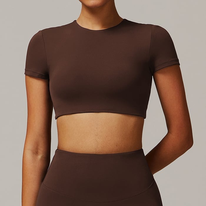 Female Solid Color Backless with Pads Cropped Short Sleeves