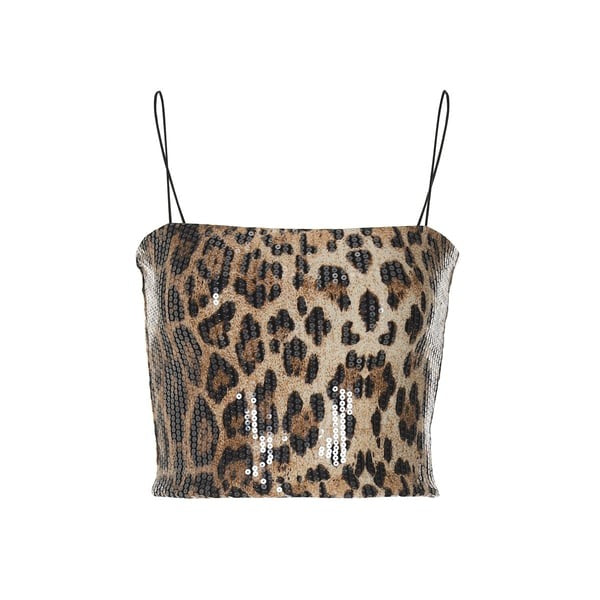 Sexy Leopard Print Sequin Suspenders Top