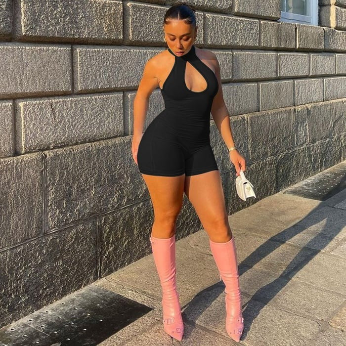 Sexy Hollow Round Neck Sleeveless Jumpsuit