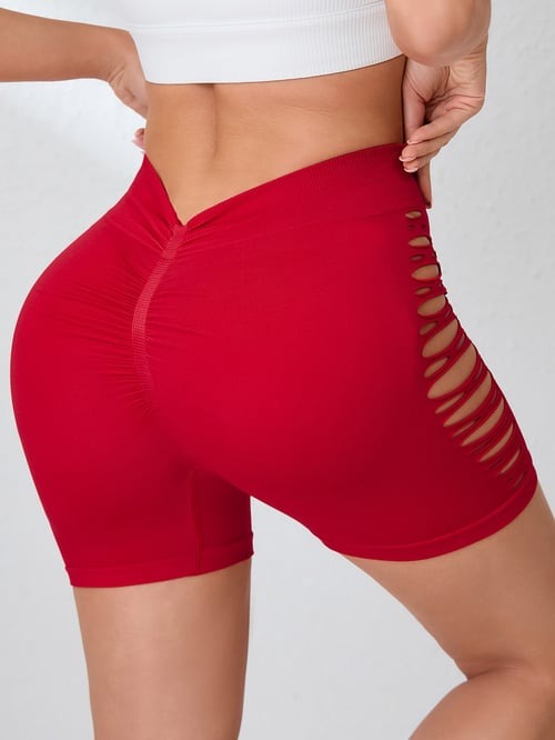 Female Hollow Out Fishnet V-shaped Waist Scrunch Bum Shorts