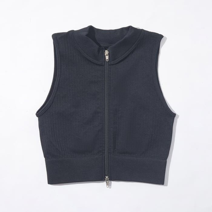 BREEHER Zipper Ribbed Sleeveless Vest Bras
