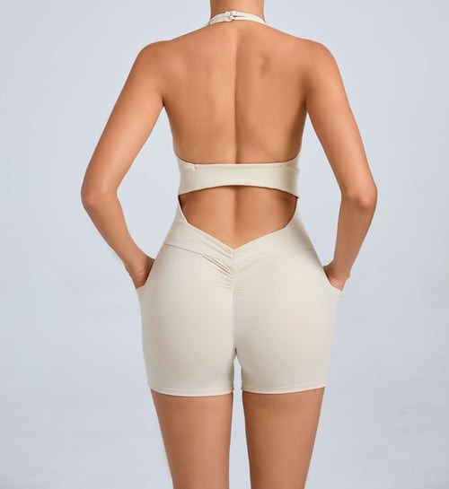 Adjustable Halter Backless Side Pocket Yoga Jumpsuit
